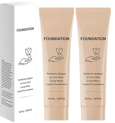 Colour Changing Liquid Foundation, Facial Makeup Base, Natural Effect, High Corrective Capacity, Makeup Coverage, Long-Lasting Waterproof and Sweatproof, Suitable for Many Skin Types, 30ml (2 pcs)