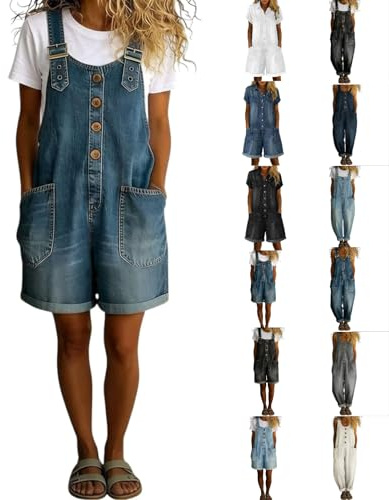 Générique Salopette Jean Femme Été Vintage - Coupe Large Chic Fluide Grande Taille pour Travail Jardinage et Loisirs Décontractés