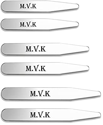 PiercingJak 6Pcs Metall Kragenstäbchen Set mit Gravur Herren Hemd Hemdkragen Stäbchen Edelstahl Kragenstege Collar Stays Personalisierte Geschenke für Männer, 3 Größe