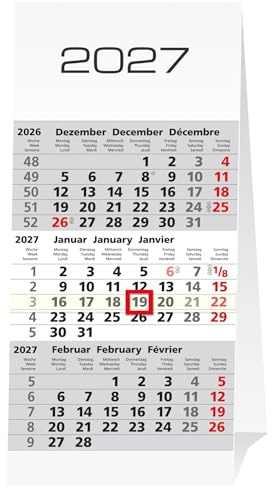 2027 ADINA Kleiner Aufstellkalender Dreimonatskalender Schreibtisch, Weiß