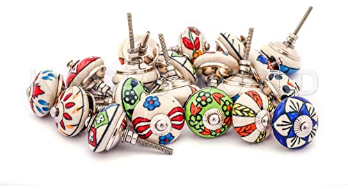 20 Mix Vintage Look Flower Assorted Ceramic Knobs Door Handle Cabinet Drawer Cupboard Pull (Round)