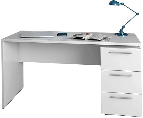 Habitdesign Mesa de Despacho 3 Cajones, Mesa Escritorio, Modelo Stylus, Acabado en Color Blanco Artik, Medidas: 138 (Ancho) x 60 cm (Fondo) x 74 (Alto)