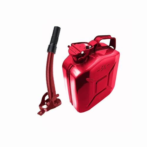 ASC - 5L Red Jerry Can with Red Spout Made of Metal - for Water, Fuel, Petrol, Diesel - Heavy Duty Metal with Anti Corossion Coating and Locking Cap- 5 Litre