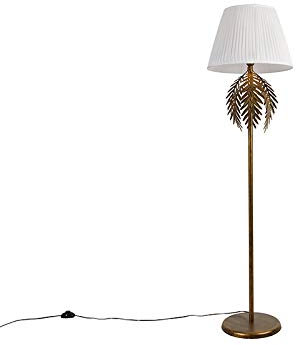 Qazqa - Landhaus I Vintage Vintage Stehlampe Gold I Messing mit Faltenschirm weiß 45 cm - Botanica I Wohnzimmer I Schlafzimmer - Stahl Länglich - LED geeignet E27