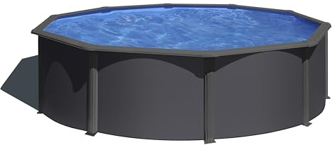 Gre KIT350GY Piscina de Acero Elevada, Redonda con Aspecto Acero Gris Grafito, Piscinas Desmontables para Jardín, 350 x 120 cm, Kea