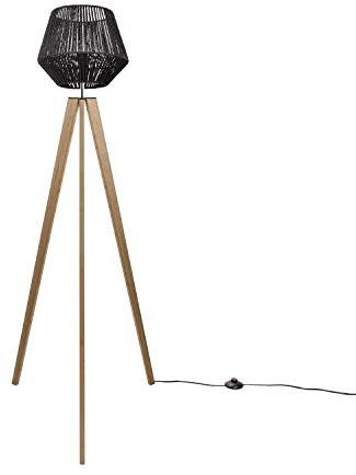 Paco Home Stehlampe Modern Wohnzimmer Schlafzimmer Rattan Optik Boho Korb Stehleuchte E27, Lampenfuß: Stehleuchte Holz, Lampenschirm: Schwarz (Ø33 cm)
