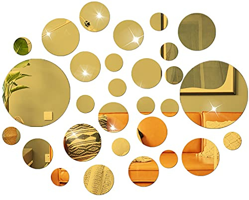 NAILDOKI DIY-Wandaufkleber, Acryl-Spiegel-Aufkleber-Set, 60 Stück, Kreisspiegel-Wandsticker für Wohnzimmer, Schlafzimmer, Dekoration (Gold)