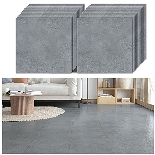 VEELIKE PVC Bodenbelag Betonoptik Grau 24 Stück Selbstklebende Bodenfliesen Betonoptik Fliesenaufkleber Boden Verdickte 30cm x 30cm Wasserdicht Bodenbelag Zementfliesen für Bad Küche Wohnzimmer