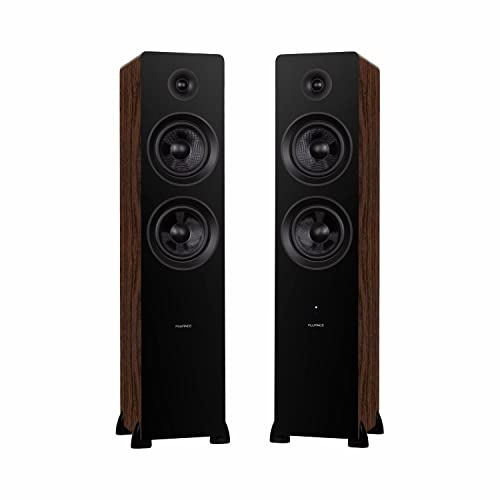 Fluance Ai81 Elite - Altoparlanti a torre da pavimento a 2 vie, amplificatore integrato da 150 W per ascoltare musica e film stereo 2.0, TV, giradischi, PC e Bluetooth, 2 x RCA, ottico, sub out (noce