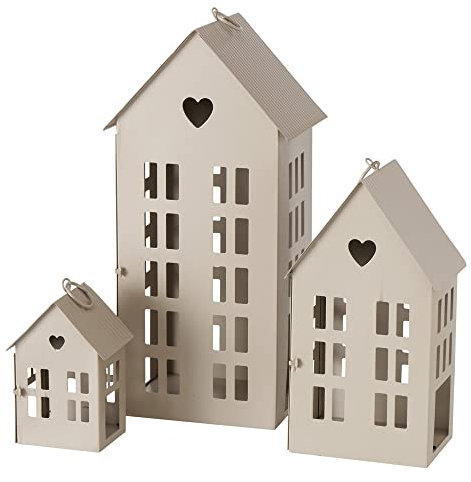 Laterne HERZENSHAUS beige Haus aus Metall Lichterhaus mit Herzausschnitt - MITTEL