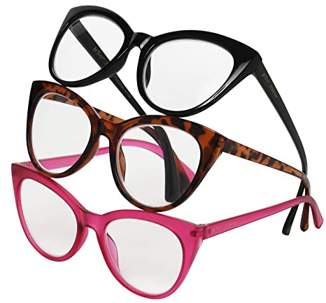 Betsey Johnson Women's Plaid Cat Eye Reading Glasses, Black, Tortoise, Magenta, 52 mm + 2.5
