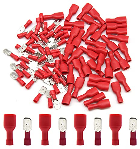 Hocansen 100 Pezzi Connettori per Cavi Vanga Connettori Maschio e Femmina Isolati Capicorda Elettrici Terminali Crimpare Giunzione Rapida Filo (PS/Red)