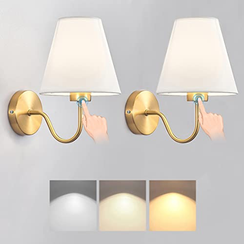 2Pcs Wandleuchte aus Stoff Innen LED Dimmbar Nachttischlampe mit Touch Control Wandlampe E27 Weiß Nachttisch Leselampe Modern 12W Wandbeleuchtung für Schlafzimmer Wohnzimmer Korridor Büro Flur Lampe