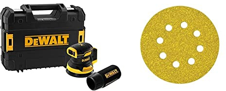 DEWALT Ponceuse Excentrique XR 18V 125mm Brushless - Appareil Électrique Sans Fil - Régulateur de Vitesse - Prise en Main Antidérapante & Disques abrasifs 125mm grain 120 25 pièces DT3115-QZ