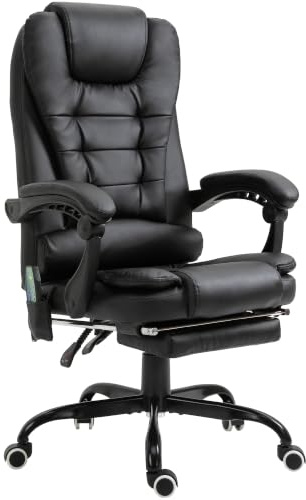 Vinsetto Bürostuhl mit Massagefunktion Ergonomischer Chefsessel, Schwarz | Mit Liegefunktion, Höhenverstellbar Drehbar, Mit Fernbedienung, Seitentasche, Kunstleder