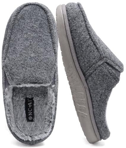 ONCAI Hombre Zapatillas de estar por casa, Mezcla de Lana y Algodón de Espuma de Memoria de Alta Densidad Fieltro Interior y Exterior Suela de Goma Gris Talla 47