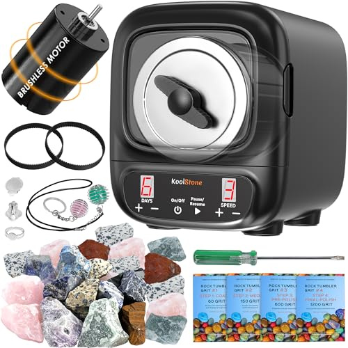 KoolStone C1 Pro Max Professional Rock Tumbler Kit – Große 1,4 kg Kapazität & bürstenloser Motor, bis zu 6 x mehr Geräuschunterdrückung, ultra-leiser Rotationspolierer mit vollem Zubehör, ideal für