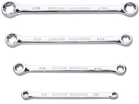 LEONTOOL 4-teiliges E-Torx-Schraubenschlüssel-Set, Doppelsteckschlüssel-Set, Sternschlüssel-Set, CR-V-Stahl, E-Ring-Schraubenschlüssel-Set, E6, E8, E10, E12, E14, E18, E2