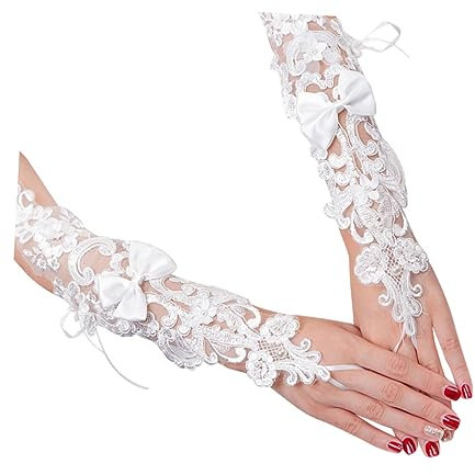 Holibanna 1 Paar Fingerlose Brauthandschuhe Spitze Hochzeitshandschuhe Mit Schleife Kleiderhandschuhe Für Damen