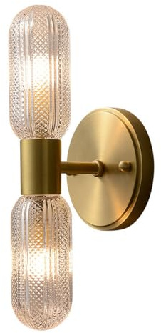 MODEBHD Wandleuchte aus goldenem Messing und Glas – Moderne Wandbeleuchtung, fest verdrahtet, Zwei Leuchten, nach Oben und unten dimmbar, Wandleuchten, Innenwandleuchte, Badezimmer-Waschtischleuchte,