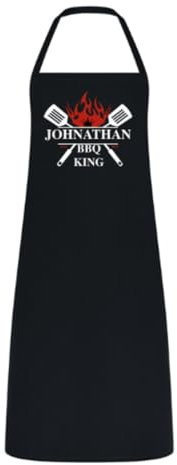 Personalised BBQ King Gift Set - 4 Piece Stainless Steel BBQ Tongs Tool Set with Wooden Handles & Custom Apron - Ideal Present for Men (Apron Only)