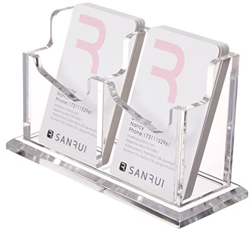 SANRUI Visitenkartenhalter 2 Fächer Hochformat, Acryl Visitenkartenständer für Büro,Hotel,Messestand, Transparent, Business Card Holder,Fasst 50-60 Karten