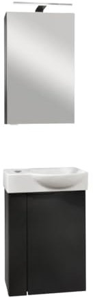 FACKELMANN SBC B.Paris Gäste WC Waschtisch Set mit Spiegelschrank 45 cm breit, Schwarz matt, Türanschlag rechts – Elegantes Design für jedes Bad