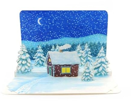 Pop-Up Weihanchtskarte: Haus im Schnee, Weihnachtsgrusskarte für Kinder, Frohe Weihnachten Karte für Ehefrau, Mama & Partnerin, Chef, handgemachtes Weihnachtsbillet mit Umschlag