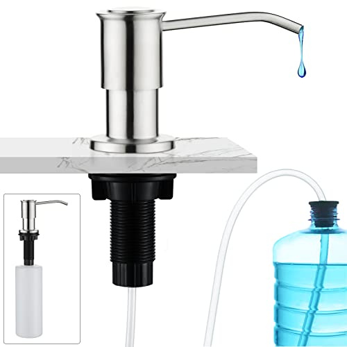 CREA Seifenspender Einbau Küche, Spülmittelspender Küche, Gebürstet | Seifenspender für Spülbecken mit 500ML Flasche und 1,0 m Verlängerungsschlauch von Oben Befüllen,360° Drehbarer PumpeV