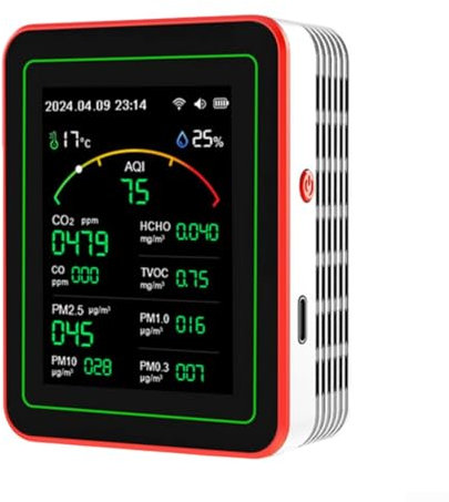 Zoegneer Luftqualitätsmonitor für den Innenbereich, 15-in-1 Kohlendioxid-Monitor, Temperatur- und Feuchtigkeitsmesser, Kohlendioxid, Luftqualitätserkennung für Zuhause, Wohnmobil, Büro, Klassenzimmer