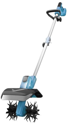 HOIIME Motocoltivatore a batteria, motocoltivatore a batteria Makit 18 V, coltivatore con larghezza di lavoro 20 cm, profondità di lavoro 15 cm, motocoltivatore a batteria per coltivazione di olio