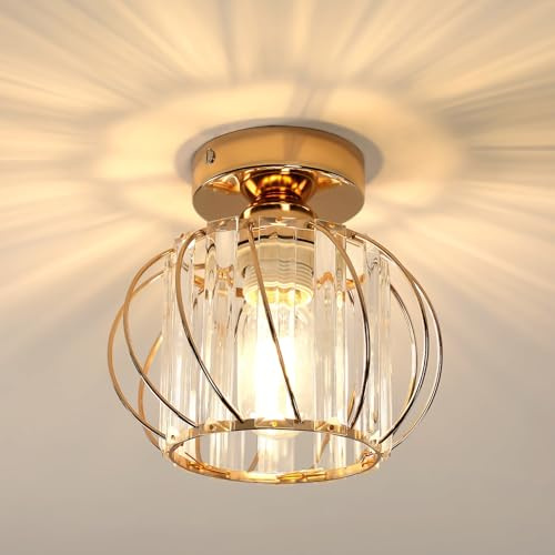 Goeco Gold Deckenleuchte Kristall E27 Fassung Deckenlampe in Käfigform