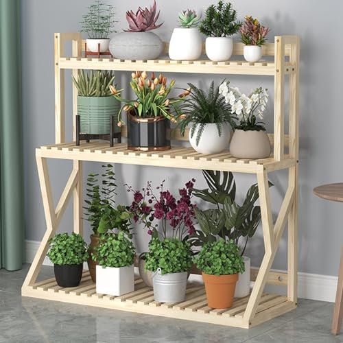 Pflanzenständer aus Holz für Terrasse, Balkon, Garten, Eckregal für mehrere Pflanzen, 3/4 Etagen, Pflanzenständer