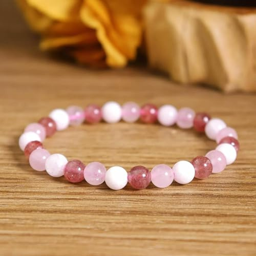 Rosenquarz-Mondstein-Erdbeerquarz-Perlenarmband für Frauen Love Attract