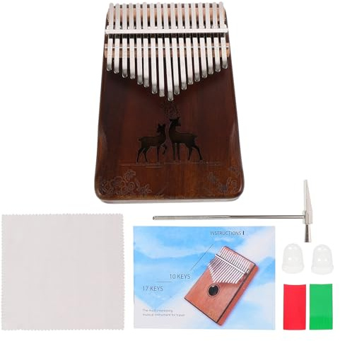 Kisangel Kalimba Tragbares Daumenklavier Daumenklavier aus Massivem Holz 17-tasten Inklusive Stimmschlüssel und Lernheft mit Hirschmuster für Anfänger und Studenten