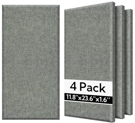 Olanglab Fiberglass Acoustic Wall Panels 4 Pack, 11.8'' x 23.6'' Sound Panels, Fabric Wrapped Sound Proof Panels for Walls (Dark Grey)