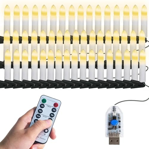 HoldOneLight LED Weihnachtsbaumkerzen mit Clips, 50 LEDs, Warmweiß, 8 Modi, USB-Timer, Dimmbar, Innen- und Außenbereich (50 LED 15,5m lang, Warmweiss)
