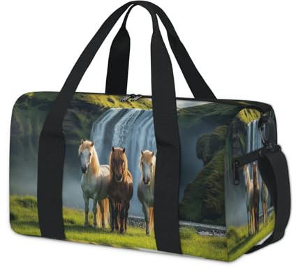 Sporttasche mit Pferden, Querformat, für Kinder, Mädchen, Jungen, Damen, Herren, Übernachtung, Wochenender, Reisetasche, Tragetasche, Fitnessstudio, lässige Reisetasche