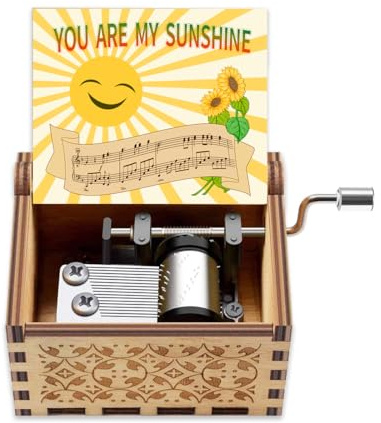 Hefonti You are My Sunshine Music Box, Birthday Sunflower Gift for Girlfriend Wife Mother Day, Christmas Anniversary Sunshine Gifts for Women Wooden Hand Crank Musical Box