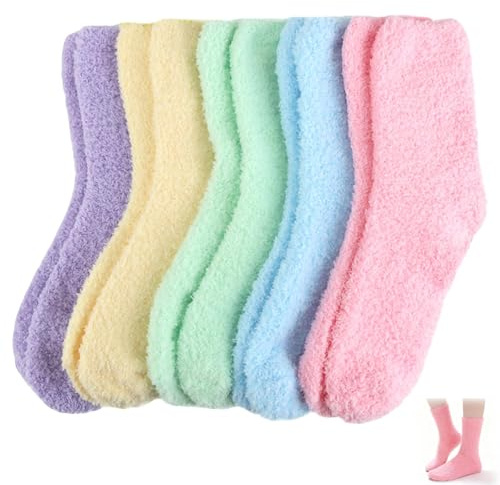 Amztour Calzini Donna Invernali 5 Paia Morbide Soffici Calze Termici Donna per Casa e Sonno & Accoglienti, Alta Elasticità Calzini per Carino Regalo 5 Colori Dimensione Singola Taglia 37.5-42