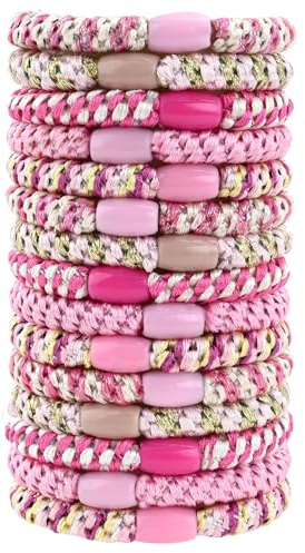 15 Stück Elastische Geflochtene Haargummi, Haargummis Damen Mehrfarbigen, Bunte Geflochtene Haarbänder, Pferdeschwanz Inhaber für Dickes, Glattes und Lockiges Haar (Rosa)