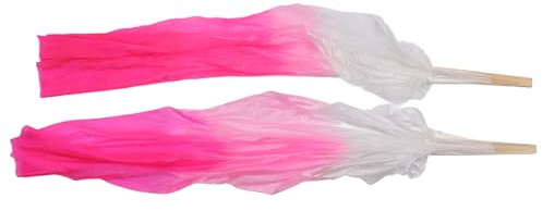 DIRBAK Langes Tanzfächer-Set, 1,5 m langes Kunstseidenmaterial, klassisches 16-Knochen-Design, für Bauchtanzaufführungen, zum Üben und Lernen. (Pink Rose Red)