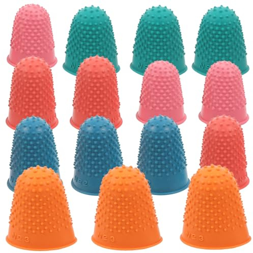 EXHUMKY 15pcs Rubber Finger Guards for Gaming Money Counting Writing Sorting Flexible Fingertip Covers Reusable Rubber Finger Grips Protector for Hot Glue and Sports Tasks