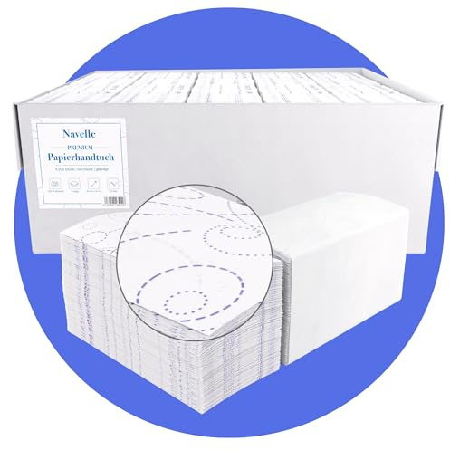 Navelle Premium Falthandtücher 2-lagig – 3.200 Blatt Papierhandtücher ZZ-Falz, 24 x 21 cm – 100% Zellstoff, hochweiß & farbig geprägt – für gängige Papierhandtuchspender – Hergestellt in der EU