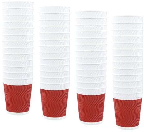 heavenlife 50 Stück Papierbecher, Kaffeetassen aus Kraftpapier, Pappbecher 300ml, Kaffeebecher Auslaufsicher, 3-Lagige Isolierte Wellenwandbecher, für Kaffee Tee & Andere Heiße & Kalte Getränke (Rot)