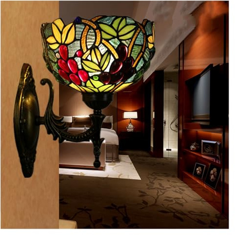 Lámpara de pared estilo europeo for bar, restaurante, cafetería, posada, escalera, pasillo, lámpara con vitrales, luz baño, Retro