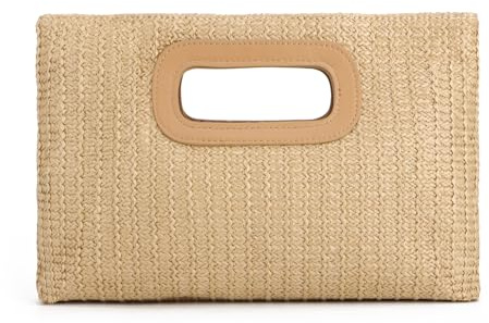EVEOUT Clutch de Paja Mujer Elegante Bolso de Mano de Noche con Cadena para Fiesta Boda Bolsos Trenzado Rafia Sintética para Playa Verano