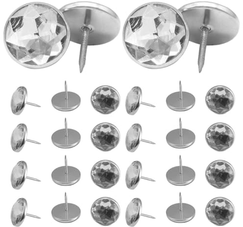 UKCOCO Boutons Décoratifs pour Canapé 50 Pcs, Punaises de Meubles en Acrylique Blanc Ø 22,8 Mm, Clous Tapissier Ronds à Incrustation Cristal, Accessoires de Décoration pour Salon
