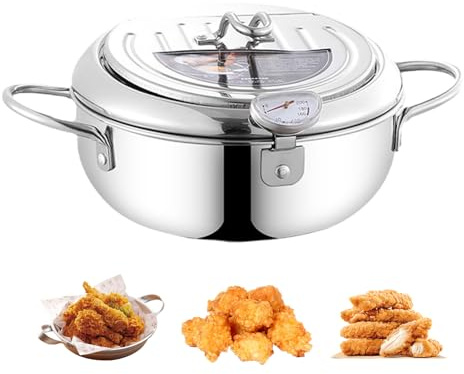 Olla para freír tempura - Olla freidora con termómetros - Freidora para Tempura chips Papas Fritas Pescado Pollo