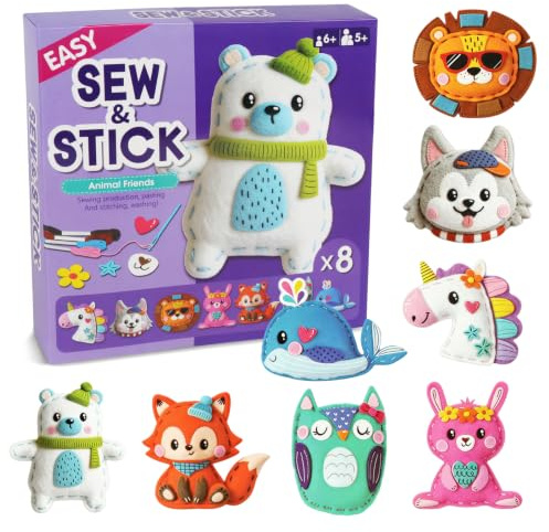 Zogxyc Kit Couture Enfant, 8-in-1 Kit de Bricolage en Feutre | Kits Couture En Feutre Animal Comprend les Instructions et le Feutre pour débutants Jouet Fille Cadeau 6 7 8 9 10 ans